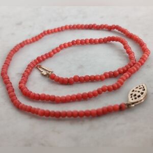 Antique Mediterranean Red Coral Tiny Beads Necklace 12k Gold Filled Clasp
